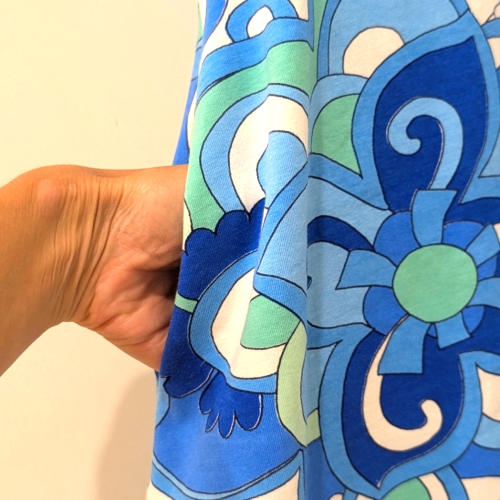 Barbara Gerwit Dress White Blue Green Paisley Sleeveless Dress With Pockets Sz-M - Picture 2 of 3